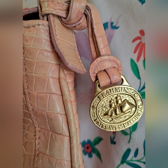 Vintage Y2K Brahmin Pink Croc Leather Boho Neutral Satchel Shoulder Purse Bag - Picture 8 of 8